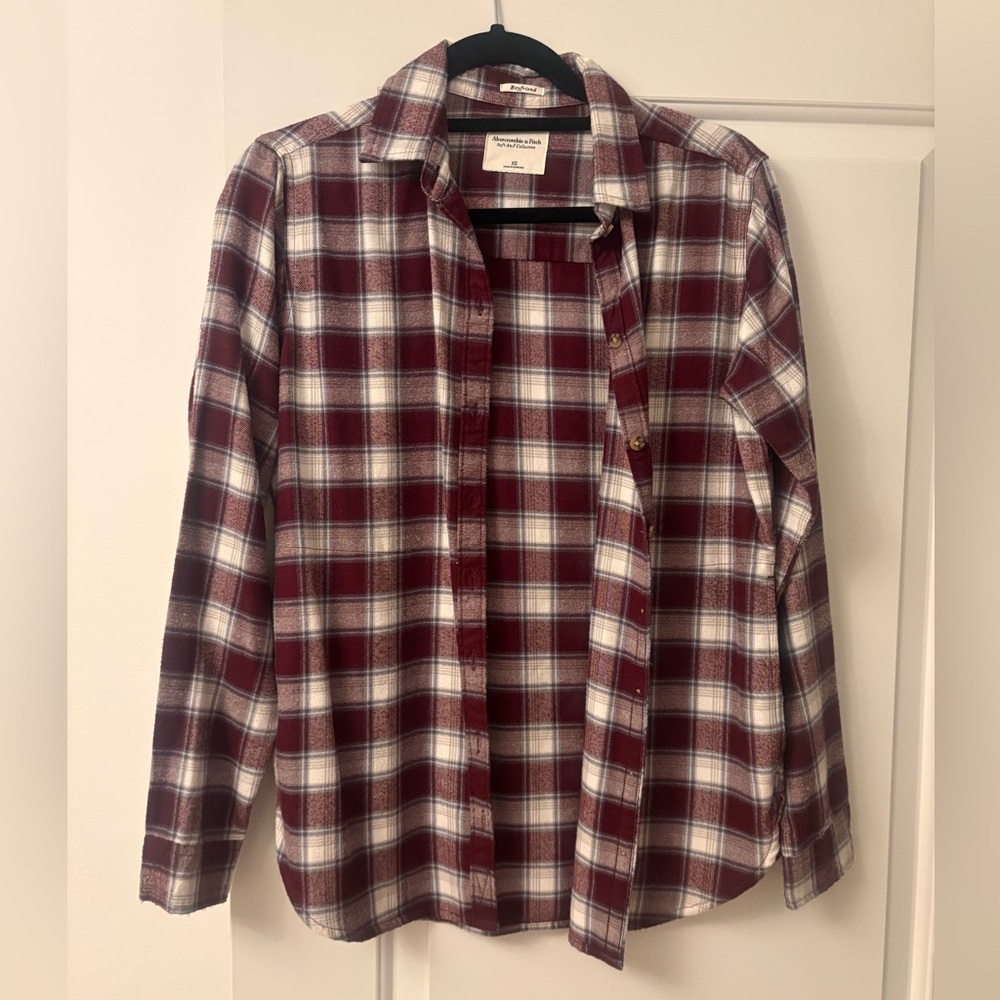 Abercrombie & Fitch Burgundy and White Plaid Shirt